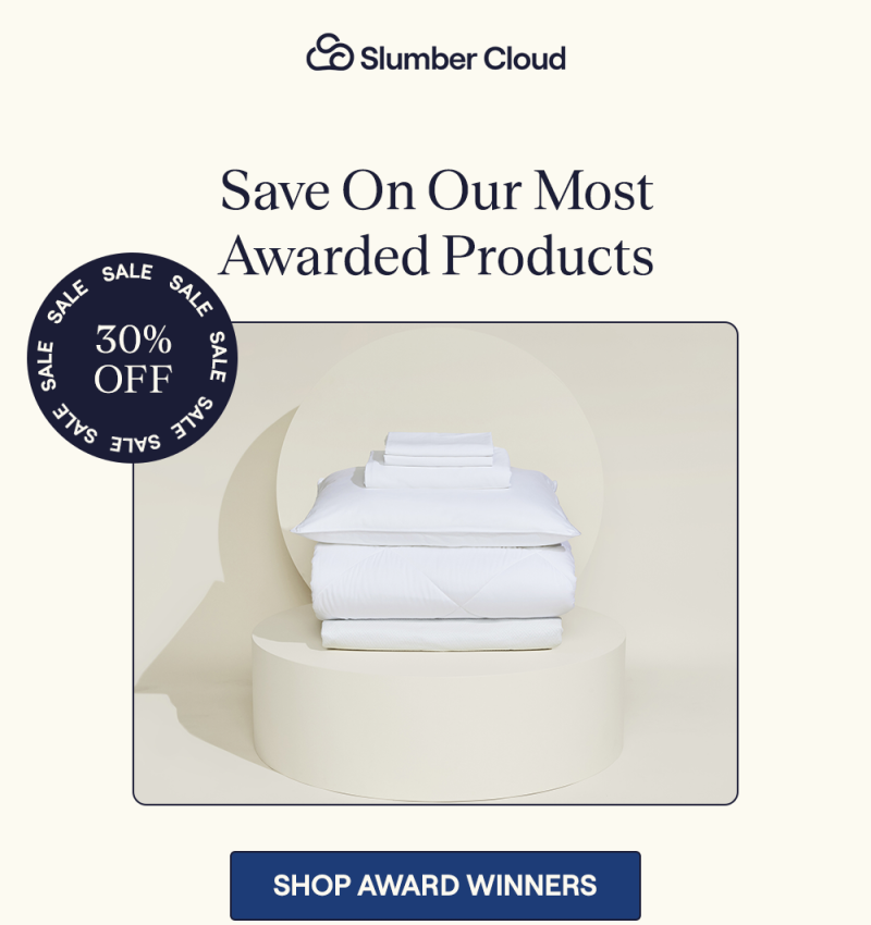 A stack of Slumber Cloud products on a pedestal