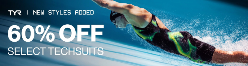 TYR: 60% off select techsuits, with new styles added.
