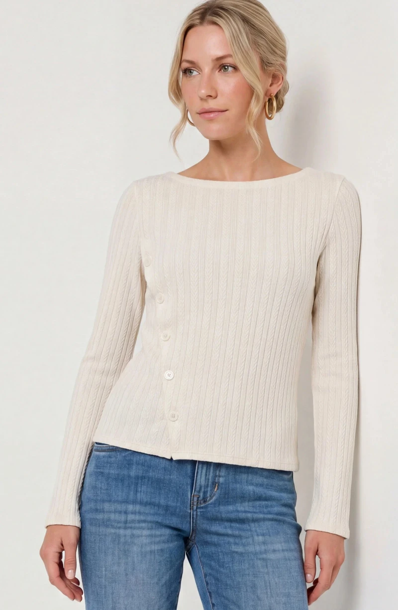 Image of LONG SLEEVE BOAT NECK KNIT TOP