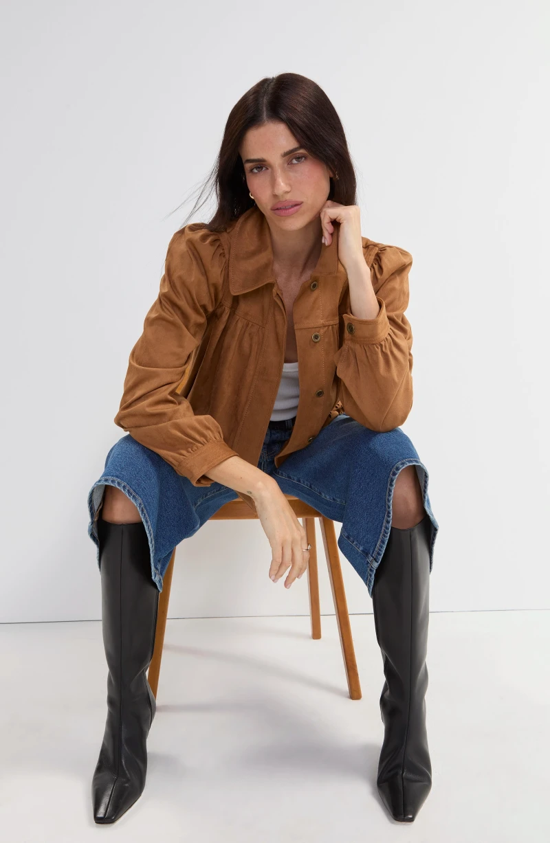 Image of PUFF SLEEVE JACKET W/ LASER CUT HEM