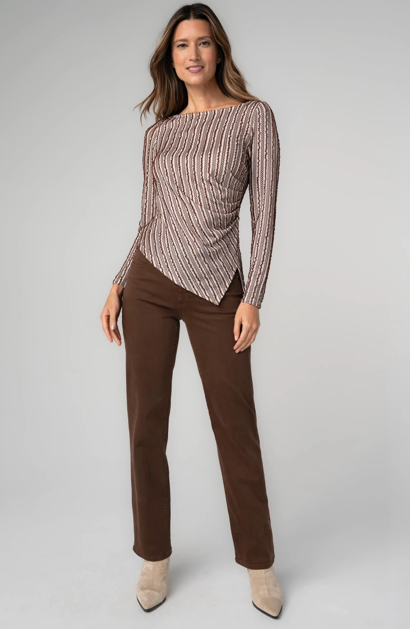 Image of LONG SLEEVE ASYMMETRICAL HEM KNIT TOP