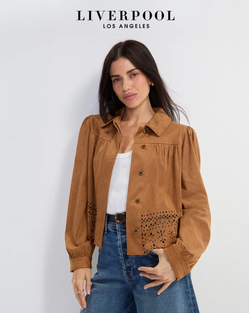 CUT IT OUT! THE STATEMENT LAYER. Soft suede, laser-cut detail and a subtle puff sleeve turn an easy layer into something worth talking about. 
