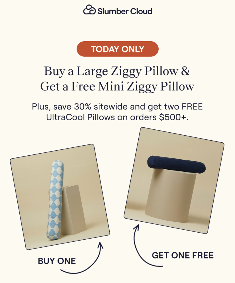 The large Ziggy Pillow leaning against a pillar and a mini Ziggy Pillow laying on a pillar