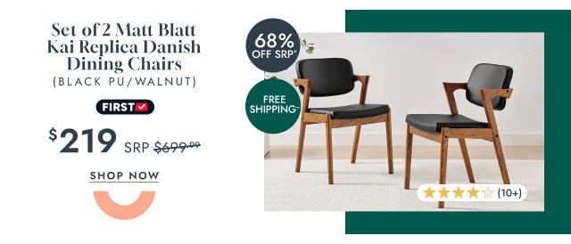 Set of 2 Matt Blatt Kai Replica Danish Dining Chairs (Black PU/Walnut)