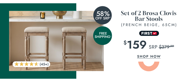 Set of 2 Brosa Clovis Counter Stools (French Beige, 65cm)