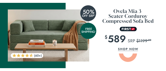 Ovela Mia 3 Seater Corduroy Compressed Sofa Bed