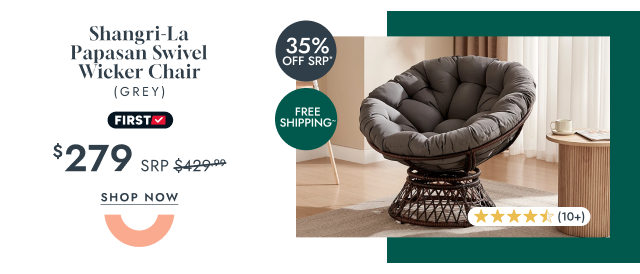 Shangri-La Papasan Swivel Wicker Chair (Grey)