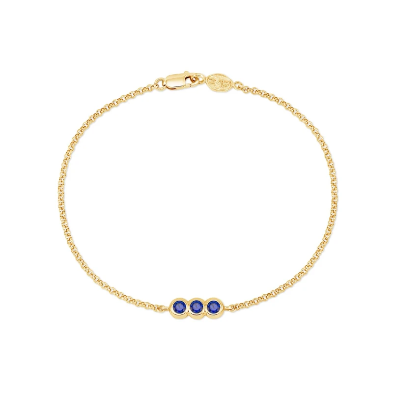 Image of 9k Round 3mm Trio Sapphire Dewdrop Chain Bracelet