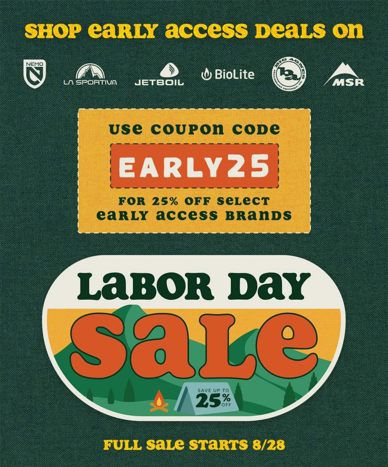 Shop early access labor day deals on NEMO, La Sportiva, Jetboil, BioLite, Big Agnes, and MSR.