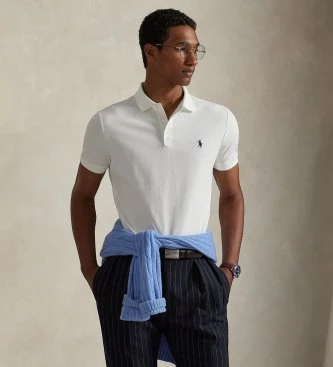 Polo de piqué elástico Custom Slim Fit blanco