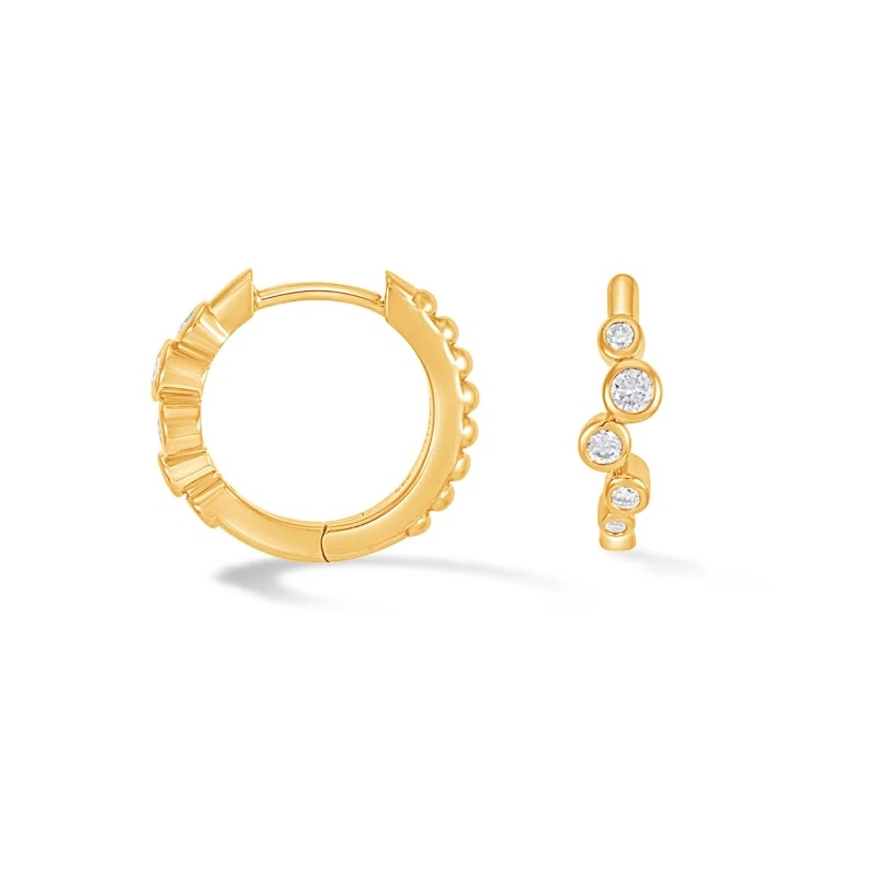 Image of 14k Gold Diamond Cascade Huggie Hoops - 0.20ct