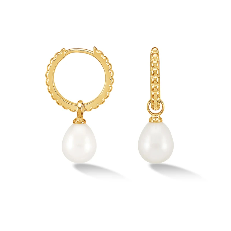 Image of Timeless Oval Pearl Charm Hoops
