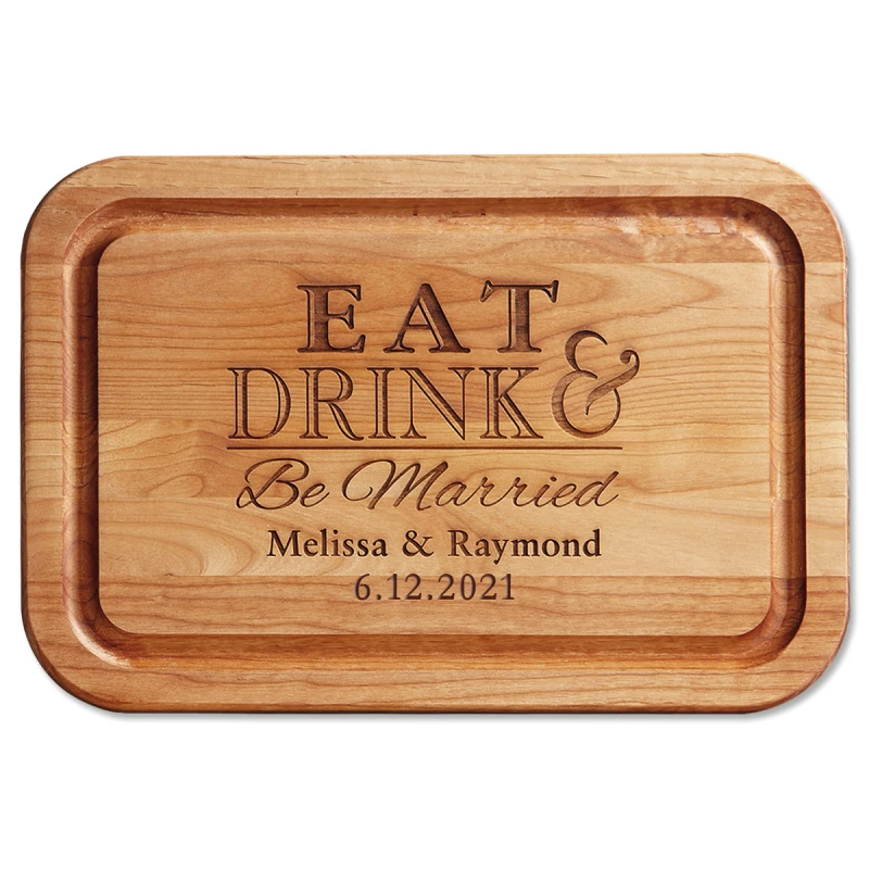Image of Eat, Drink, Be Married Personalized Alder Wood Cutting Board