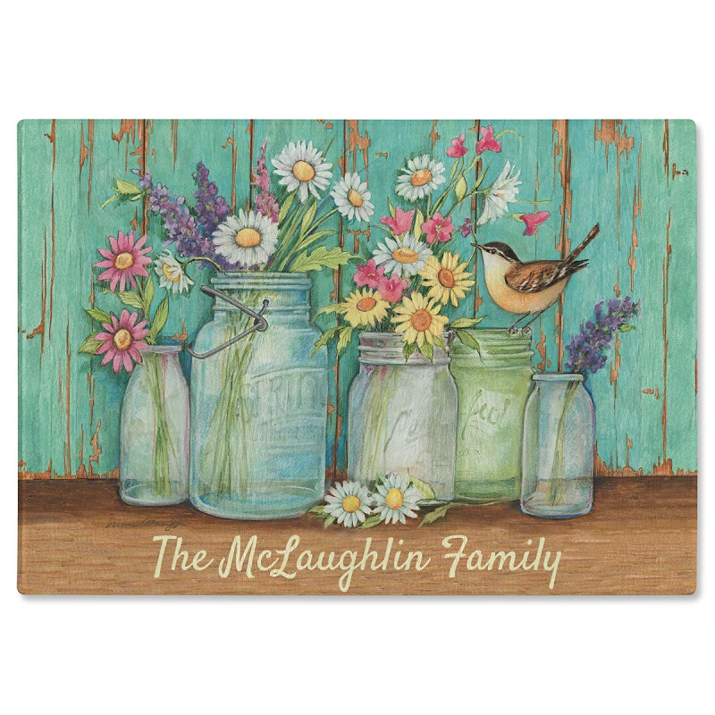Image of Flower Jars Personalized Glass Cutting Board By Susan Winget