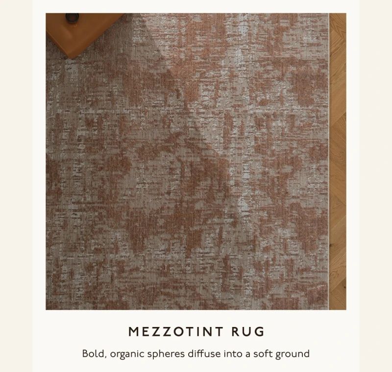 Mezzotint rug | Bold, organic spheres diffuse into a soft ground