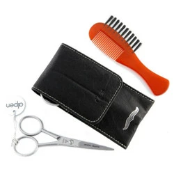 Kit D'entretien Barbe & Moustache - Ciseaux + Peigne-Brosse