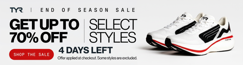TYR end-of-season sale: Up to 70% off select styles, 4 days left.