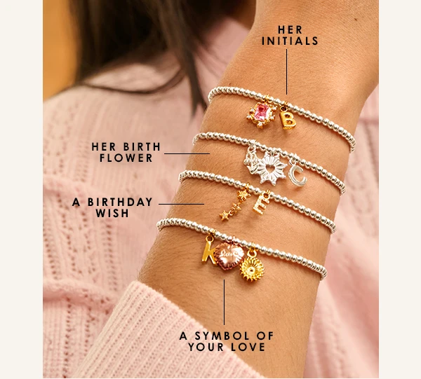 Her initals - Her birth flower - A birthday with - A symbol of your love