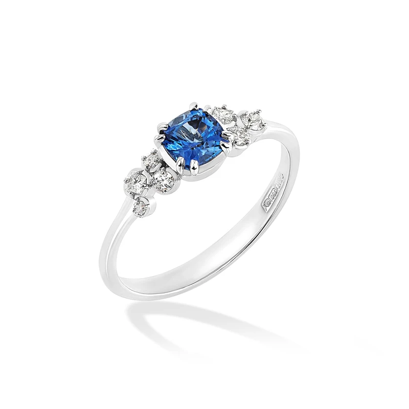 Image of 18k 5mm Cushion Sapphire & Diamond Stargazer Ring