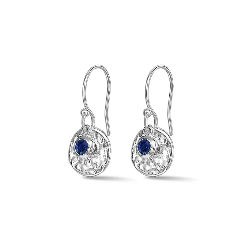 Image of Hammered Disc & Blue Sapphire Array Earrings