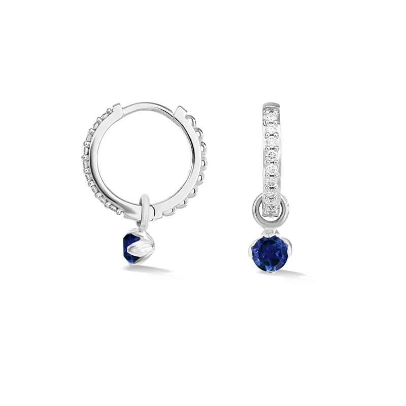 Image of 9k Diamond Hoops with Sapphire Lotus Drops