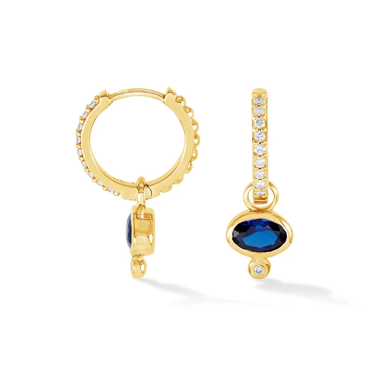Image of 9k Diamond Stargazer Hoops with Blue Sapphire Oval Drops
