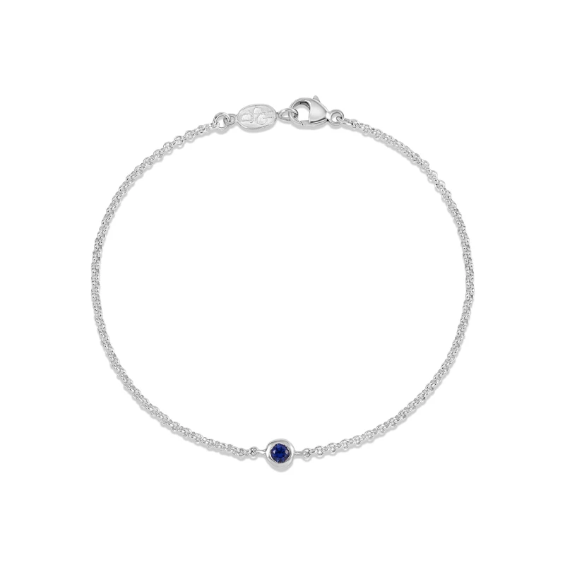 Image of Single Blue Sapphire Dewdrop Chain Bracelet