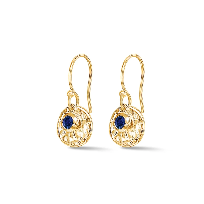 Image of Hammered Disc & Blue Sapphire Array Earrings