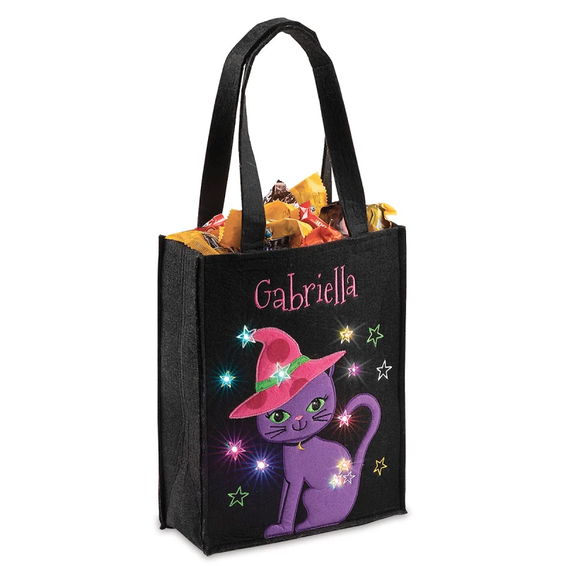Image of Cat Halloween Light-up Personalized Tote Bag
