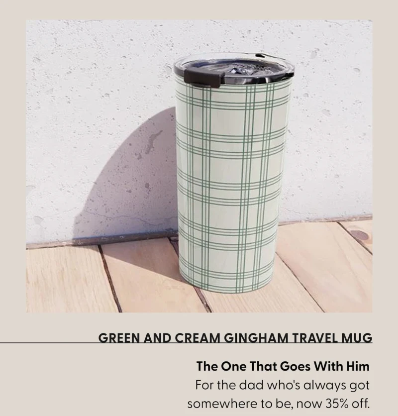 Green and Cream Gingham Travel Mug