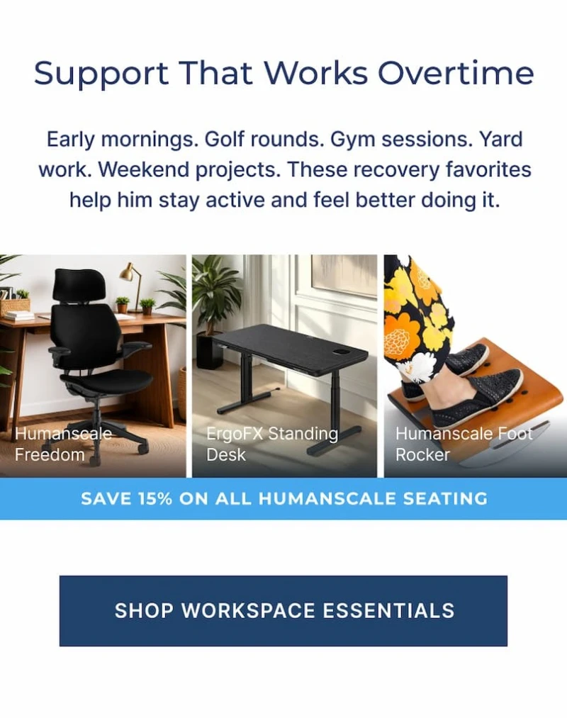 shop workspace essentials like ergonomic seating and standing desks