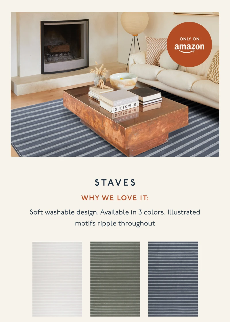 Staves | WHY WE LOVE IT: | Soft washable design | Available in 3 colors | Illustrated motifs ripple throughout