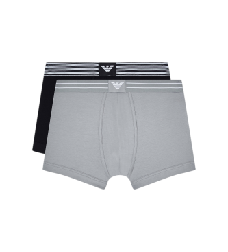 Set 2 bóxer de punto orgánico con etiqueta con logotipo gris, negro