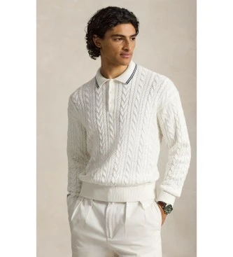 Jersey tipo polo en punto de ochos blanco