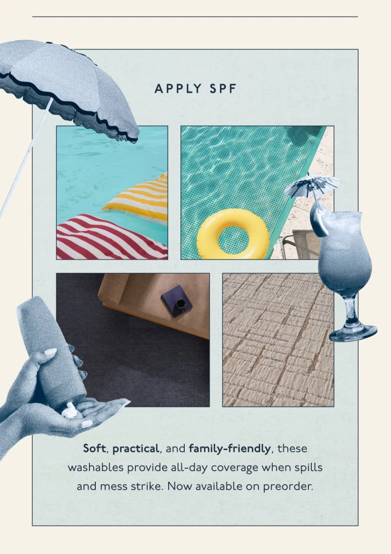 APPLY SPF | Soft, practical, and family-friendly, these washables provide all-day coverage when spills and mess strike. Now available on preorder.