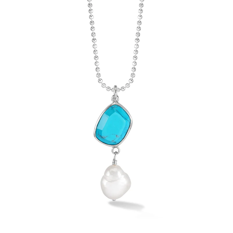 Image of Turquoise Pebble & Baroque Pearl Pendant