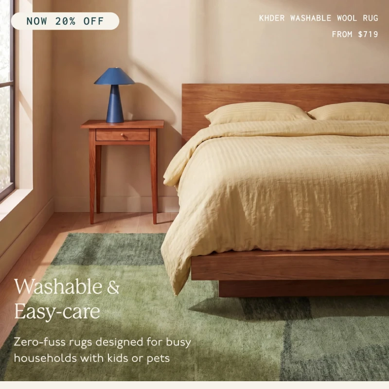 Washable & Easy-care | NOW 20% OFF | Zero-fuss rugs designed for busy households with kids or pets | Khder Washable Wool Rug | From $719