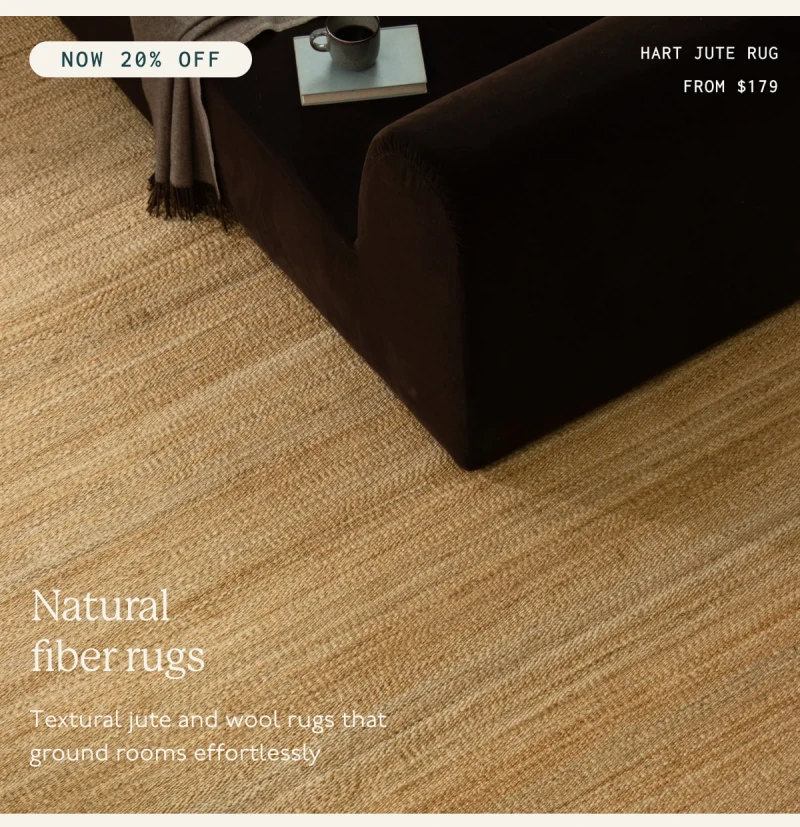 Natural fiber rugs | NOW 20% OFF | Textural jute and wool rugs that ground rooms effortlessly | Hart Jute Rug | From $179