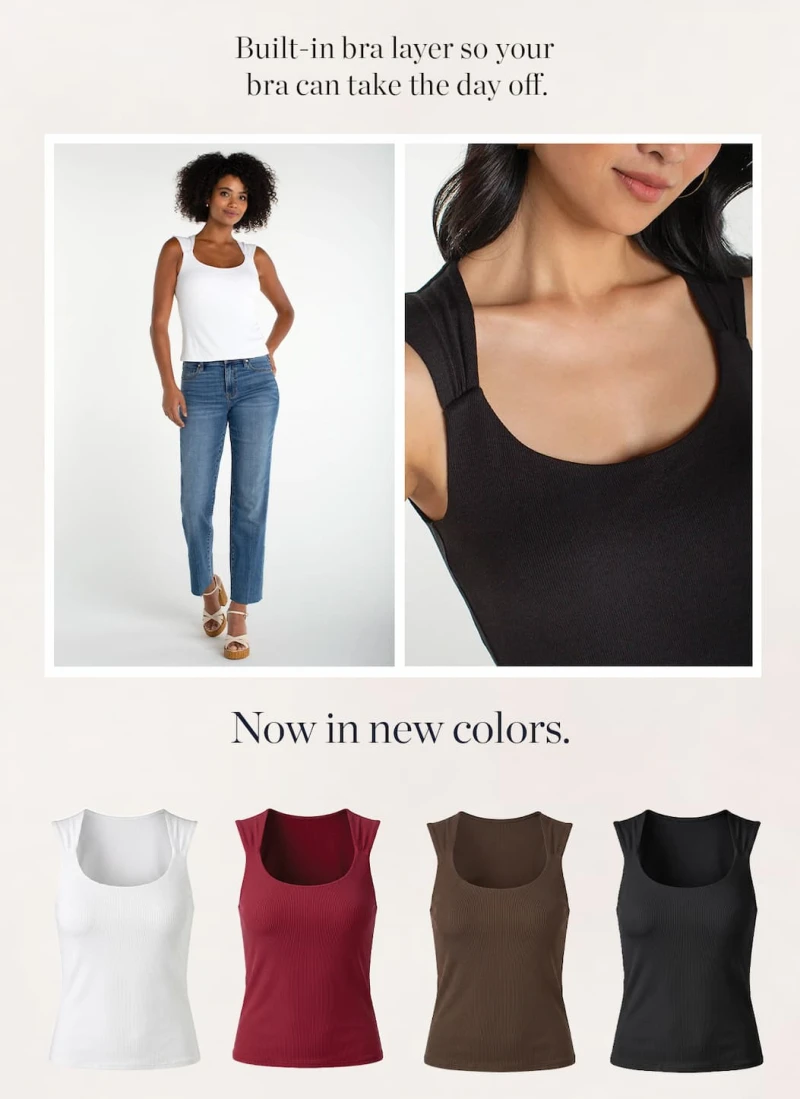 Built-in bra layer so your bra can take the day off.