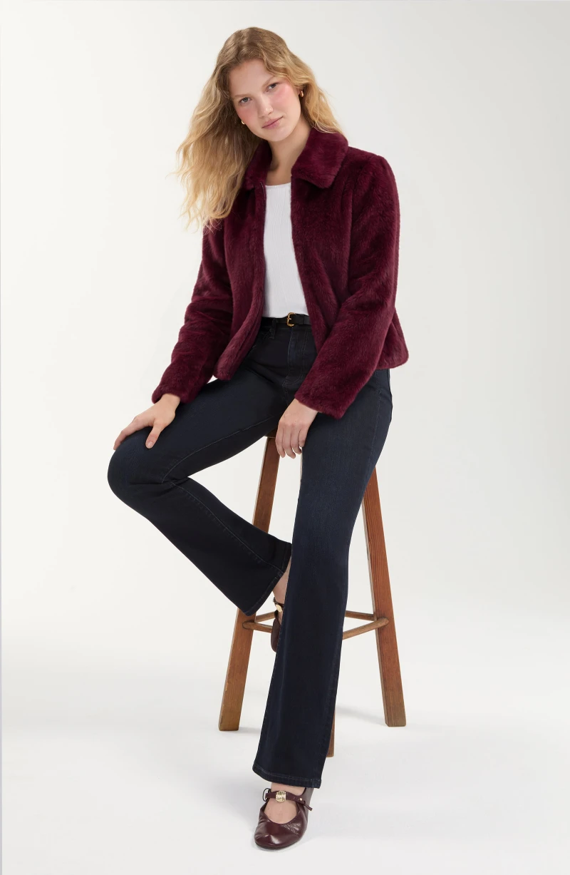 Image of COLLARED FAUX FUR JACKET