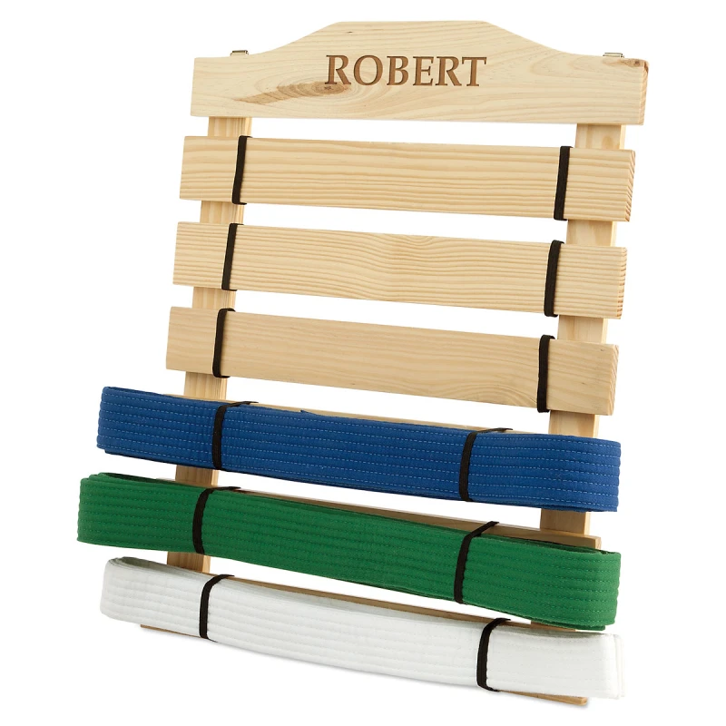 Image of Wooden Personalized Martial Arts Belt Rack