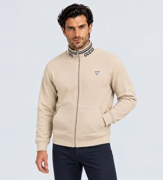 Chaqueta trucker con cremallera beige