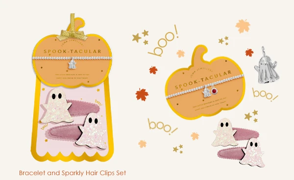 Kids' Halloween 'Spook-Tacular' Bracelet And Hair Clip Gift Set In Silver Plating