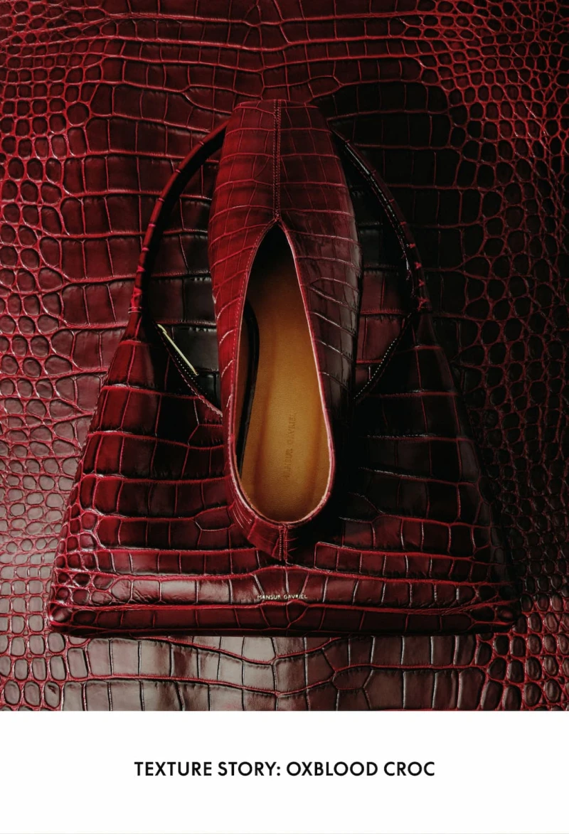 Oxblood Croc returns in new silhouettes, including our best-selling Mini Everyday Cabas.
