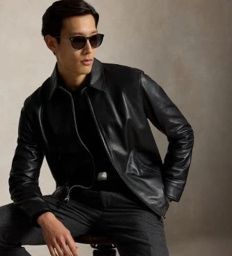Chaqueta de Piel Lisa negro