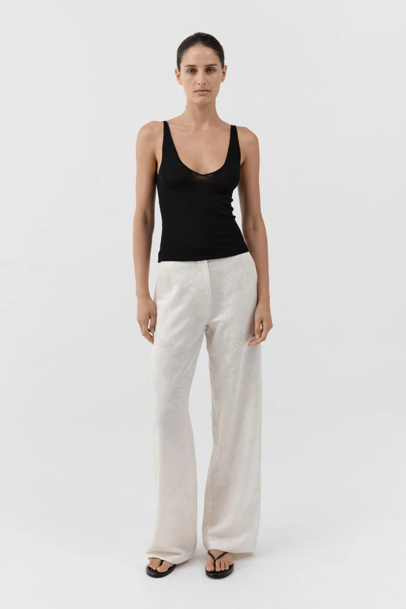 Image of Silk Wool Jacquard Minimal Pants - Talco