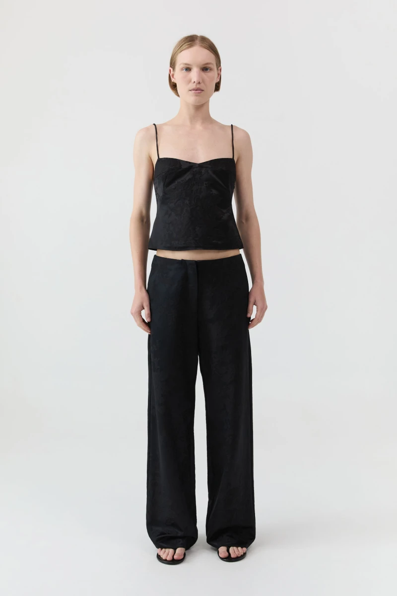Image of Silk Wool Jacquard Minimal Pants - Black
