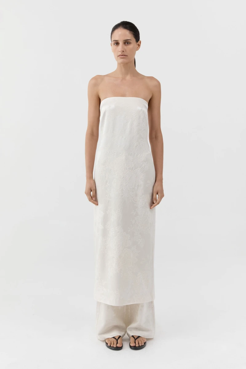Image of Silk Wool Jacquard Strapless Dress - Talco