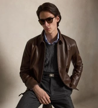 Chaqueta de Piel Lisa marrón