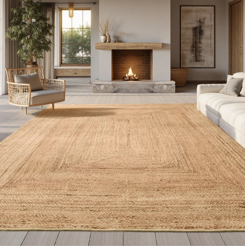 Image of Faux Cashmere Print Jute-Look Area Rug